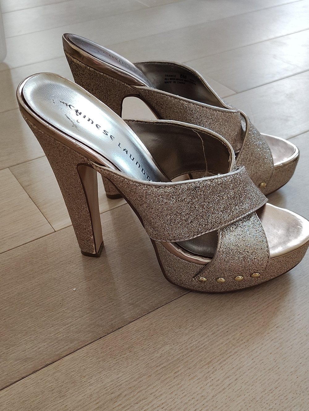 Chinese Laundry Gold Glitter Platform Heels